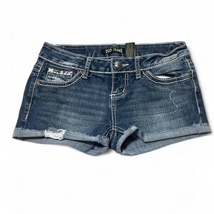 ZCO low rise denim shorts with white stitching and pocket details